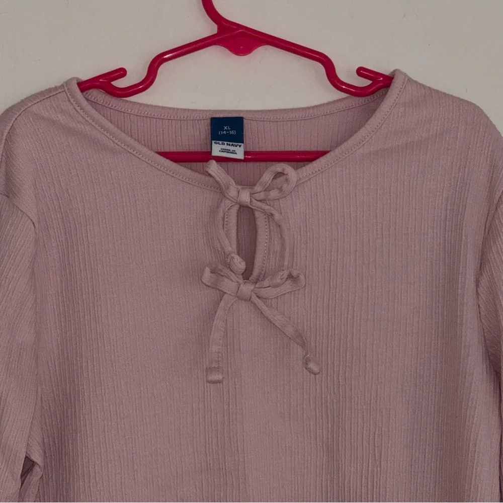 Old Navy Girls XL 14-16 Pink Ribbed Tie Front Top Y2K